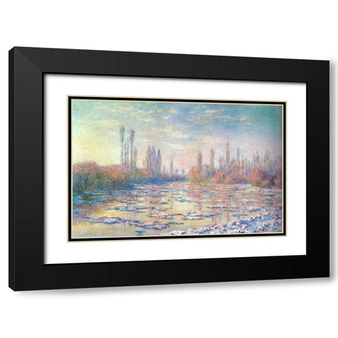 Floating ice on Seine 1880 Black Modern Wood Framed Art Print with Double Matting by Monet, Claude
