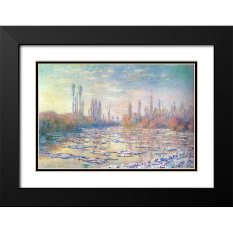 Floating ice on Seine 1880 Black Modern Wood Framed Art Print with Double Matting by Monet, Claude