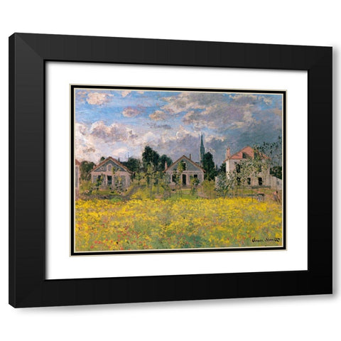 Houses at Edge of Field 1873 Black Modern Wood Framed Art Print with Double Matting by Monet, Claude