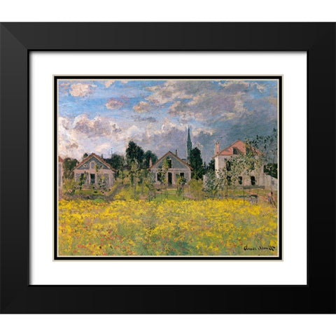 Houses at Edge of Field 1873 Black Modern Wood Framed Art Print with Double Matting by Monet, Claude