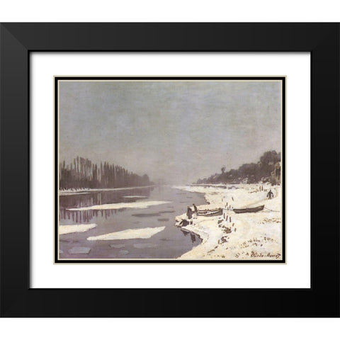 Ice on the Seine at Bougival 1868 Black Modern Wood Framed Art Print with Double Matting by Monet, Claude