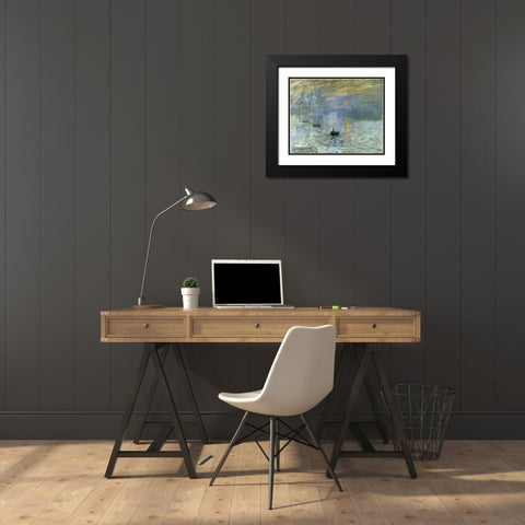 Impression-Sunrise 1872 Black Modern Wood Framed Art Print with Double Matting by Monet, Claude