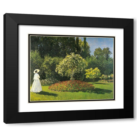 Jeanne-Marguerite Lecadre in Garden 1866 Black Modern Wood Framed Art Print with Double Matting by Monet, Claude