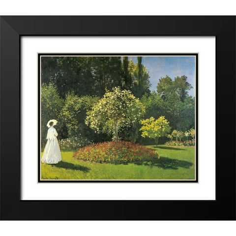 Jeanne-Marguerite Lecadre in Garden 1866 Black Modern Wood Framed Art Print with Double Matting by Monet, Claude