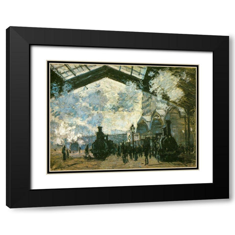 La Gare St-Lazare 1877 Black Modern Wood Framed Art Print with Double Matting by Monet, Claude