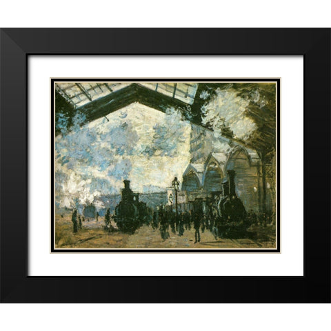 La Gare St-Lazare 1877 Black Modern Wood Framed Art Print with Double Matting by Monet, Claude