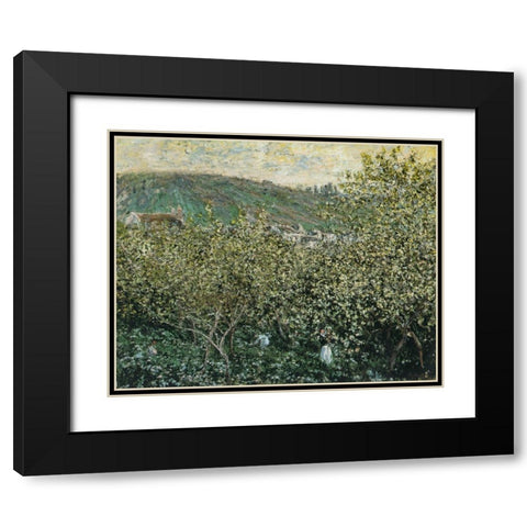 Landscape with Orchard and Figures 1879 Black Modern Wood Framed Art Print with Double Matting by Monet, Claude