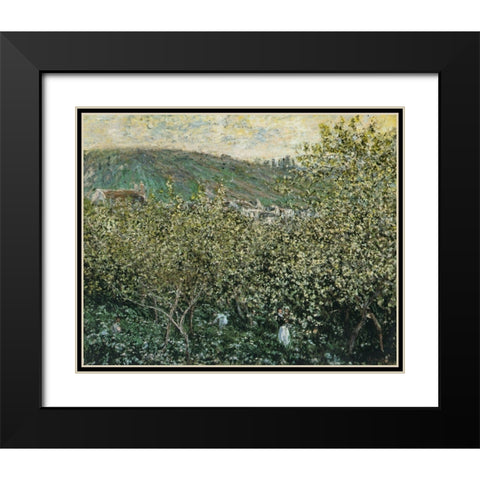 Landscape with Orchard and Figures 1879 Black Modern Wood Framed Art Print with Double Matting by Monet, Claude