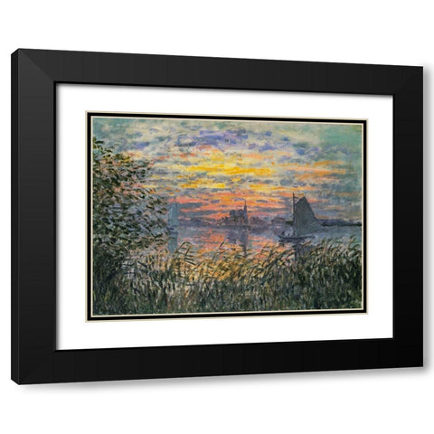 Marine View-Sunset 1874 Black Modern Wood Framed Art Print with Double Matting by Monet, Claude