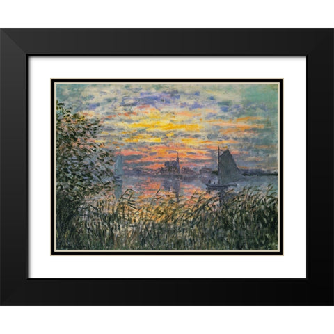 Marine View-Sunset 1874 Black Modern Wood Framed Art Print with Double Matting by Monet, Claude