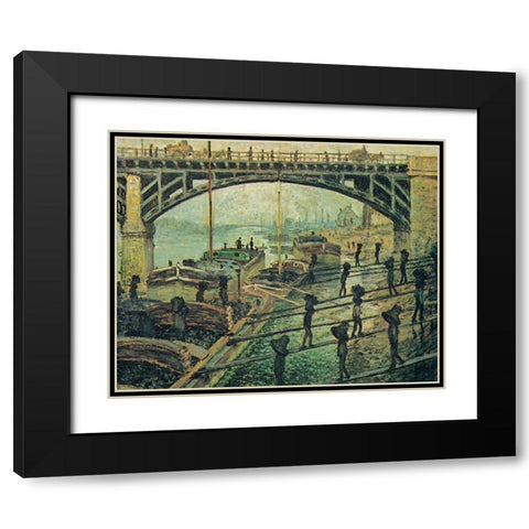 Men unloading coal 1875 Black Modern Wood Framed Art Print with Double Matting by Monet, Claude