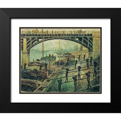 Men unloading coal 1875 Black Modern Wood Framed Art Print with Double Matting by Monet, Claude