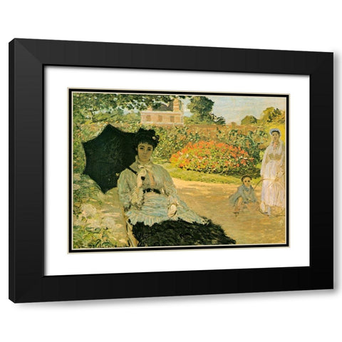 Monets Family in Garden 1873 Black Modern Wood Framed Art Print with Double Matting by Monet, Claude