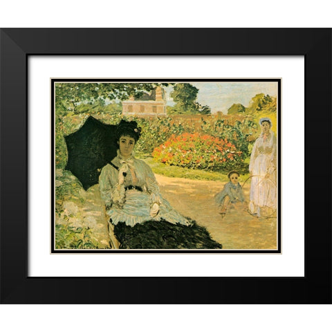 Monets Family in Garden 1873 Black Modern Wood Framed Art Print with Double Matting by Monet, Claude