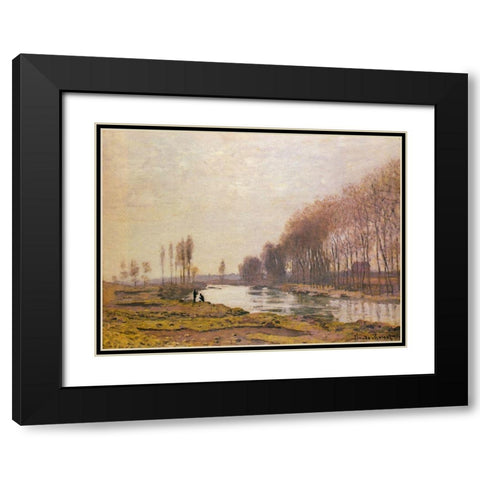 Petit Bras of the Seine 1872 Black Modern Wood Framed Art Print with Double Matting by Monet, Claude