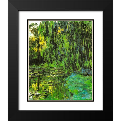 Pond with Willow Tree 1918 Black Modern Wood Framed Art Print with Double Matting by Monet, Claude
