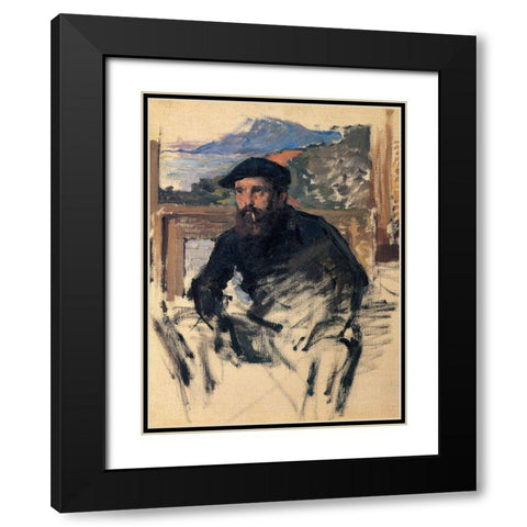 Portrait of the artist in studio 1884 Black Modern Wood Framed Art Print with Double Matting by Monet, Claude