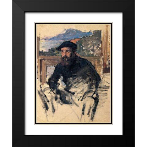 Portrait of the artist in studio 1884 Black Modern Wood Framed Art Print with Double Matting by Monet, Claude