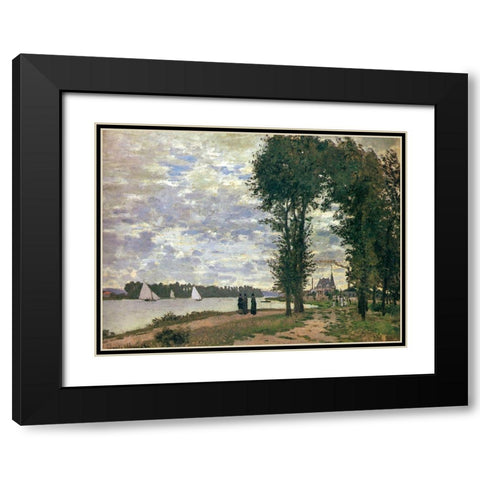 Promenade along the Seine 1872 Black Modern Wood Framed Art Print with Double Matting by Monet, Claude