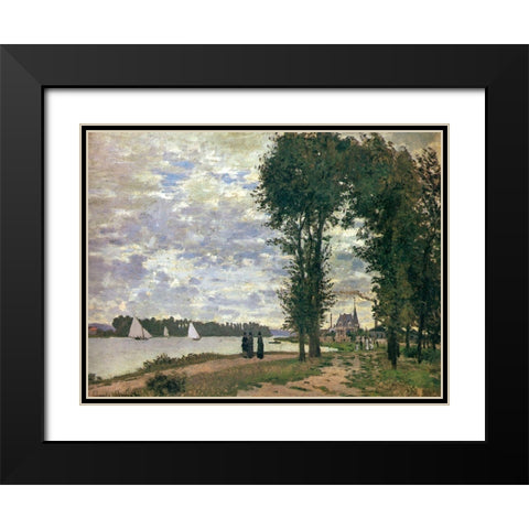 Promenade along the Seine 1872 Black Modern Wood Framed Art Print with Double Matting by Monet, Claude