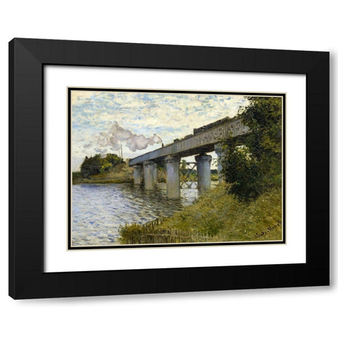 Railway Bridge-Argenteuil 1874 Black Modern Wood Framed Art Print with Double Matting by Monet, Claude