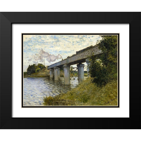 Railway Bridge-Argenteuil 1874 Black Modern Wood Framed Art Print with Double Matting by Monet, Claude