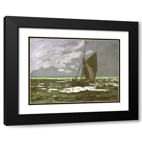 Seascape-storm 1866 Black Modern Wood Framed Art Print with Double Matting by Monet, Claude