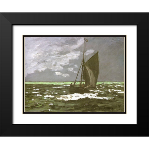 Seascape-storm 1866 Black Modern Wood Framed Art Print with Double Matting by Monet, Claude