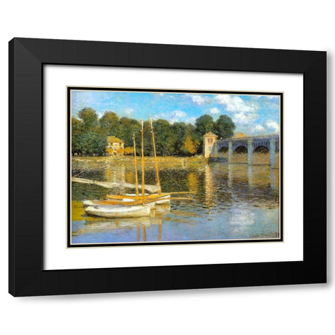 The Bridge at Argenteuil 1874 Black Modern Wood Framed Art Print with Double Matting by Monet, Claude