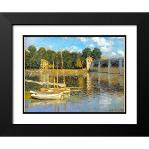 The Bridge at Argenteuil 1874 Black Modern Wood Framed Art Print with Double Matting by Monet, Claude