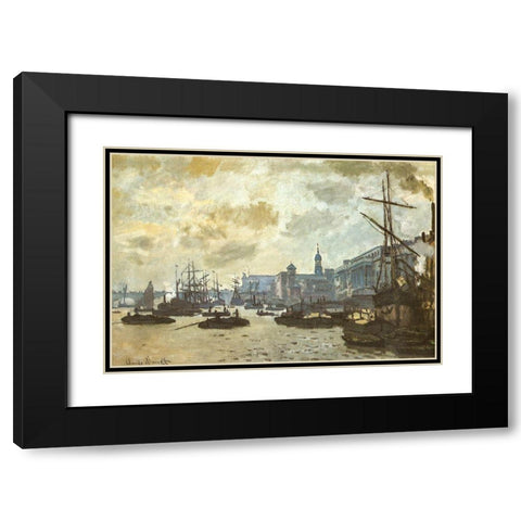 The Pool of London 1871 Black Modern Wood Framed Art Print with Double Matting by Monet, Claude