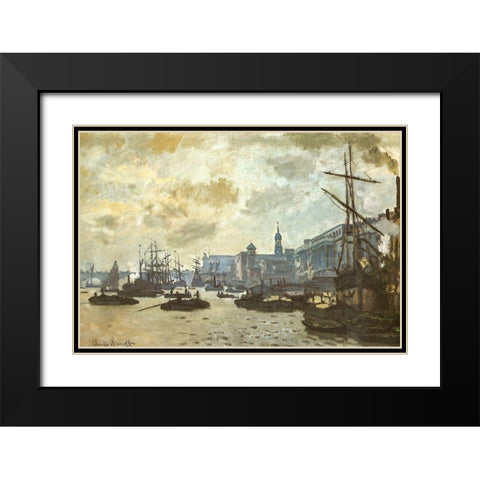 The Pool of London 1871 Black Modern Wood Framed Art Print with Double Matting by Monet, Claude
