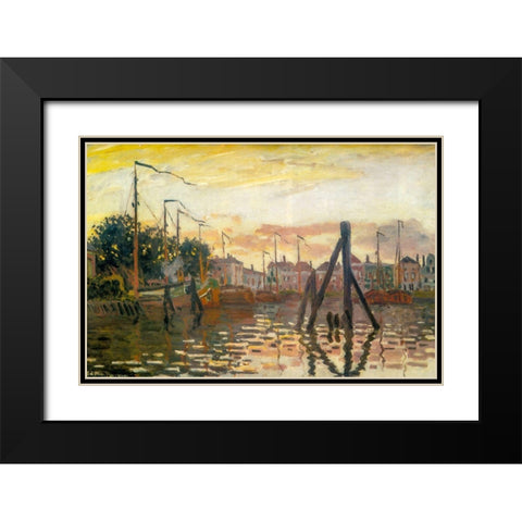 The Port of Zaandam 1871 Black Modern Wood Framed Art Print with Double Matting by Monet, Claude