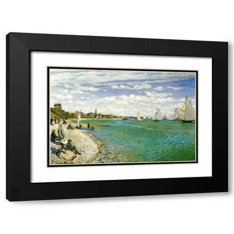 The Regatta at Sainte-Adresse 1867 Black Modern Wood Framed Art Print with Double Matting by Monet, Claude