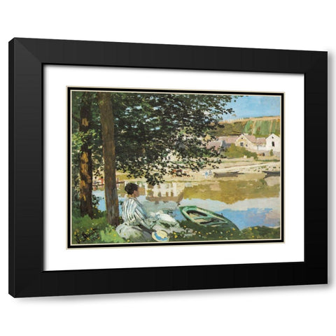 The River 1868 Black Modern Wood Framed Art Print with Double Matting by Monet, Claude