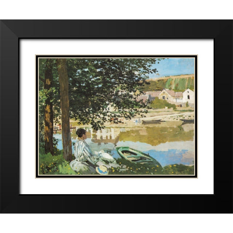 The River 1868 Black Modern Wood Framed Art Print with Double Matting by Monet, Claude