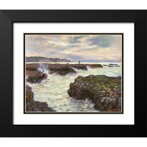 The Rocks at Pourvillle 1882 Black Modern Wood Framed Art Print with Double Matting by Monet, Claude