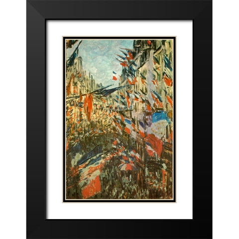 The Rue Montorgeuil with flags 1878 Black Modern Wood Framed Art Print with Double Matting by Monet, Claude