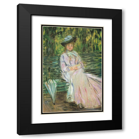 Woman on a Bench 1874 Black Modern Wood Framed Art Print with Double Matting by Monet, Claude