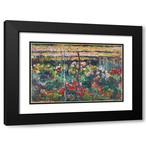 Peony Garden 1887 Black Modern Wood Framed Art Print with Double Matting by Monet, Claude