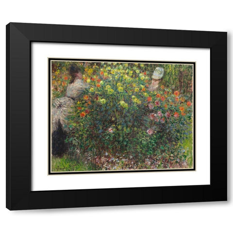 Ladies in Flowers 1875 Black Modern Wood Framed Art Print with Double Matting by Monet, Claude