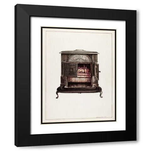 Franklin Stove 1938 Black Modern Wood Framed Art Print with Double Matting by Iams, J. Howard