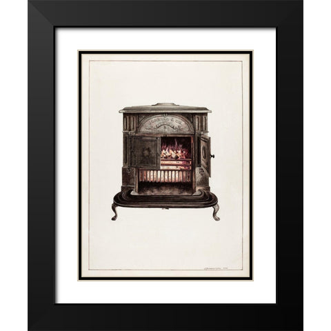 Franklin Stove 1938 Black Modern Wood Framed Art Print with Double Matting by Iams, J. Howard