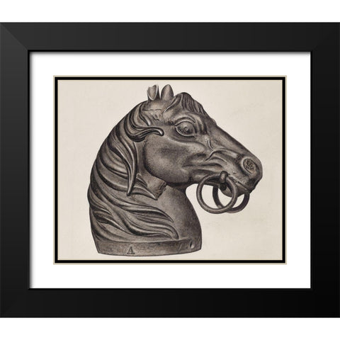 Hitching Post 1935 Black Modern Wood Framed Art Print with Double Matting by Vintage Drawings