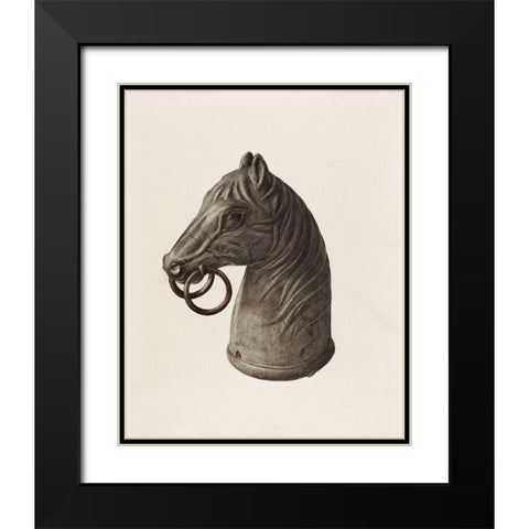 Hitching Post 1940 Black Modern Wood Framed Art Print with Double Matting by Vintage Drawings