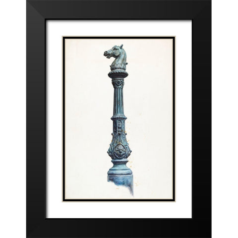 Horse Head Hitching Post 1937 Black Modern Wood Framed Art Print with Double Matting by Fairchild, Elizabeth