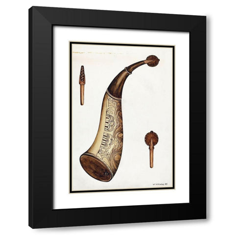 Powder Horn 1937 Black Modern Wood Framed Art Print with Double Matting by McAuley, William
