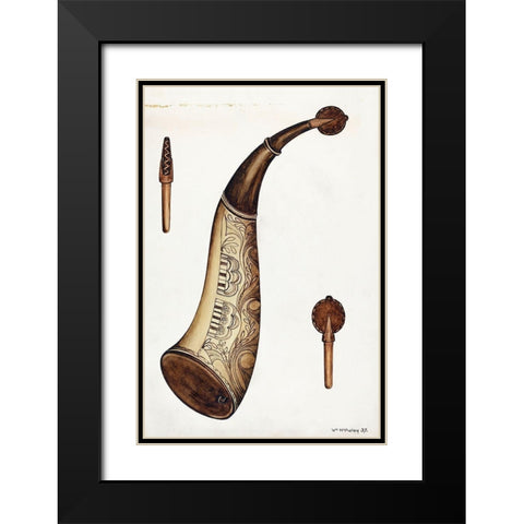 Powder Horn 1937 Black Modern Wood Framed Art Print with Double Matting by McAuley, William