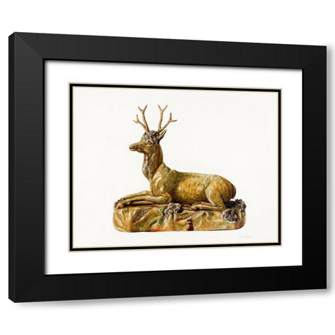 Stag Statuette 1935 Black Modern Wood Framed Art Print with Double Matting by Caseau Charles
