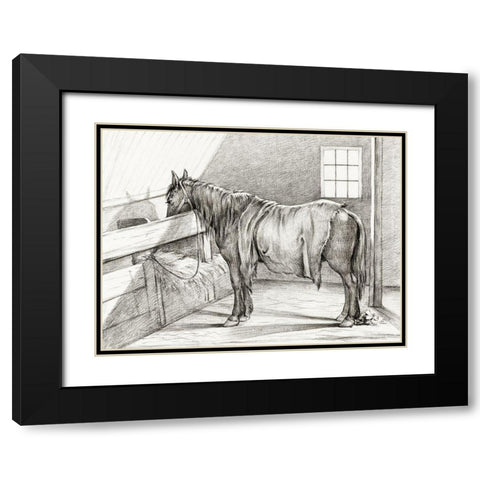 Standing Horse in a Stable Black Modern Wood Framed Art Print with Double Matting by Bernard, Jean